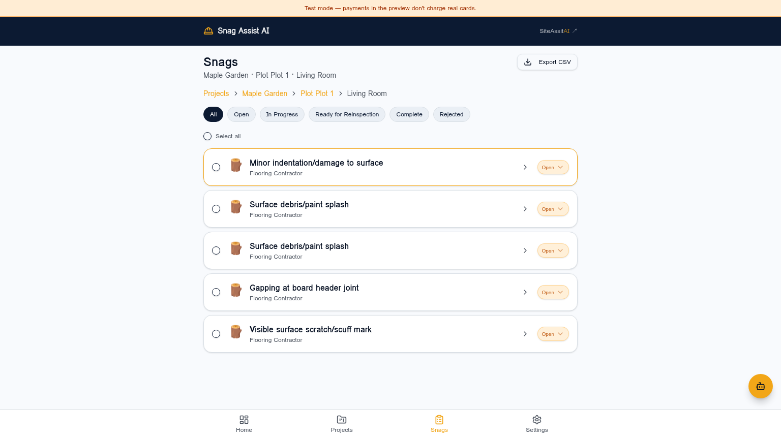 Snag list and report ready to share